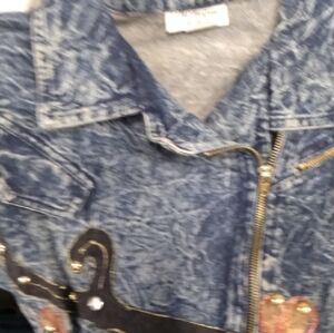 Monique Lhuillier Acid-Wash Blue Denim Jacket with Gold Hardware